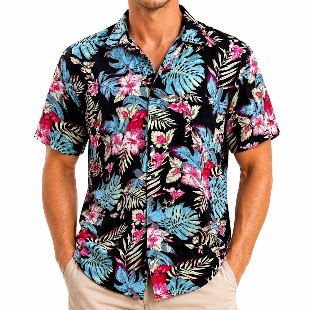 Molokai Hawaiian Aloha Shirt 2XL Floral Hibiscus Flowers Vibrant‎